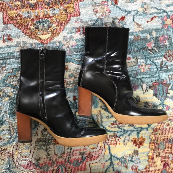 Tod’s | Black Patent Block Heel Booties Size 7.5